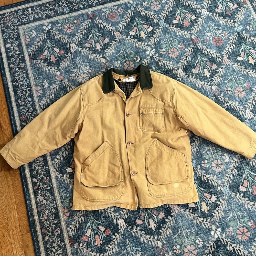 Vintage LL Bean Canvas Chore Barn Coat Jacket Plaid Removable Blanket Lining USA